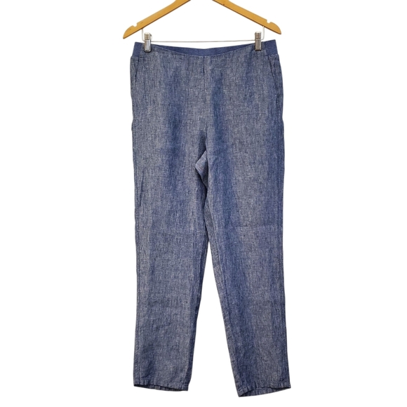 J. Jill Love Blue Linen Pull on Cropped Straight Leg Pants Womens Small - Picture 1 of 10